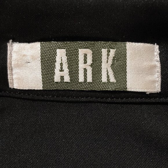 ARK Black two-button semi-open shirt ~ Goth Y2K stretchy SMALL MEDIUM blouse top - Picture 2 of 11